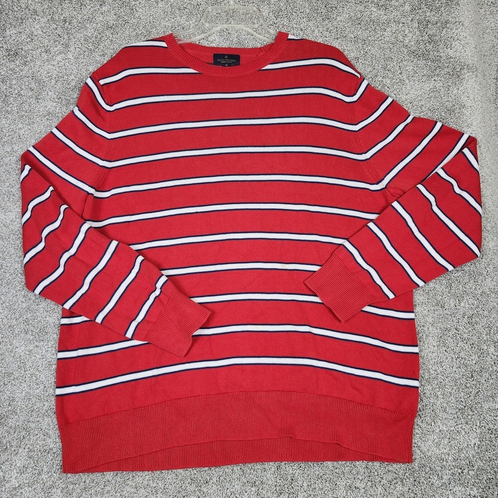 Brooks Brothers Mens XL Supima Cotton Red Striped Long Sleeve Crewneck Sweater